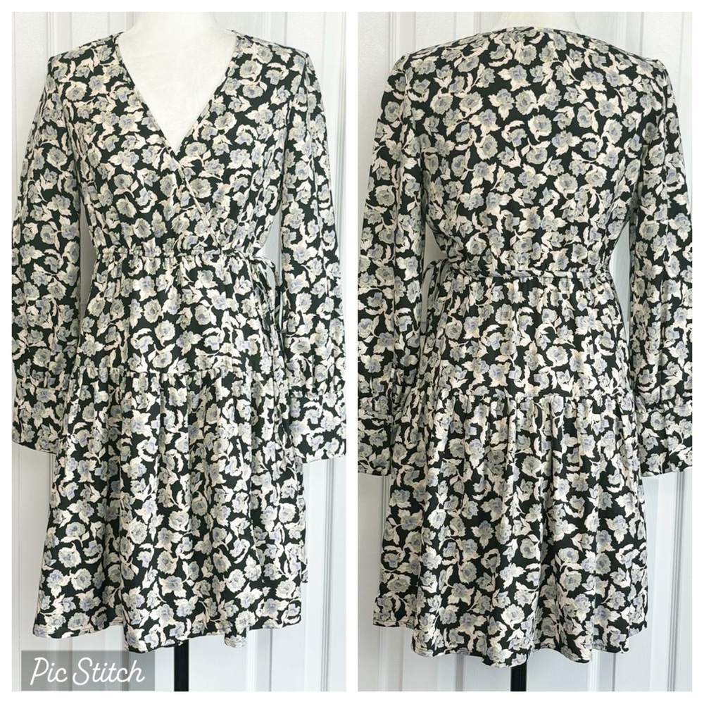 NWT Neon & Nylon Black Rocky Rose Floral Print Long Sleeve Wrap Dress 4